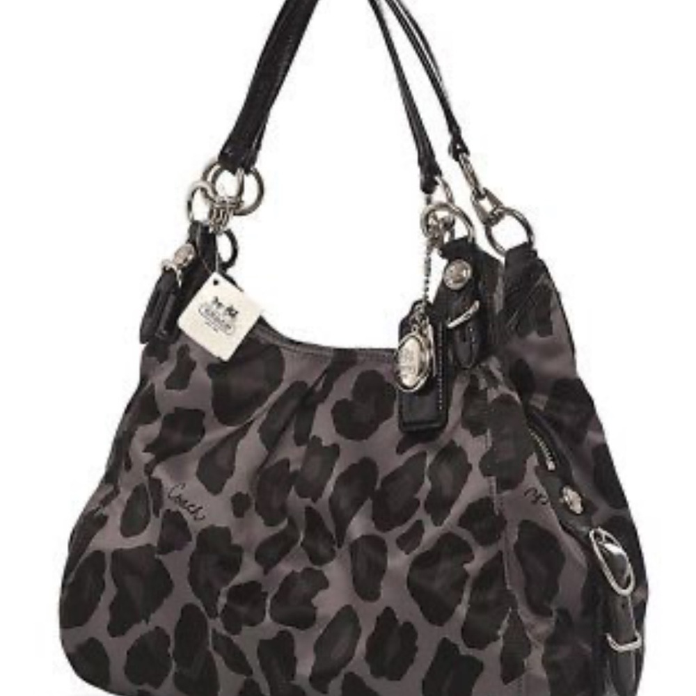 COACH MAGGIE OCELOT SATEEN LEOPARD HOBO BAG 15772
